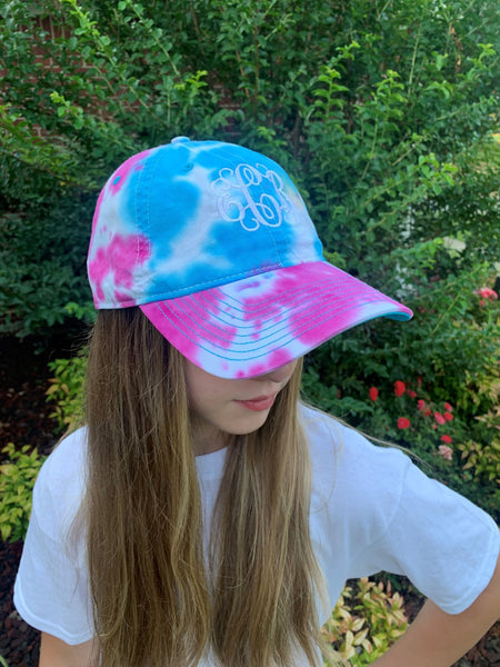 Tie Dye Monogram Cap With Embroidered Monogram (Personalize In Cart) - Adoroze Designs